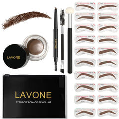 Sourcils définis avec pomade LAVONE et teinte marron foncé.