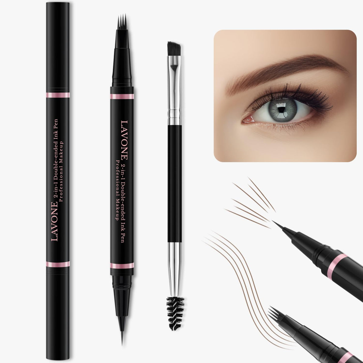 LAVONE stylo sourcils 2-en-1 en action pour un look naturel