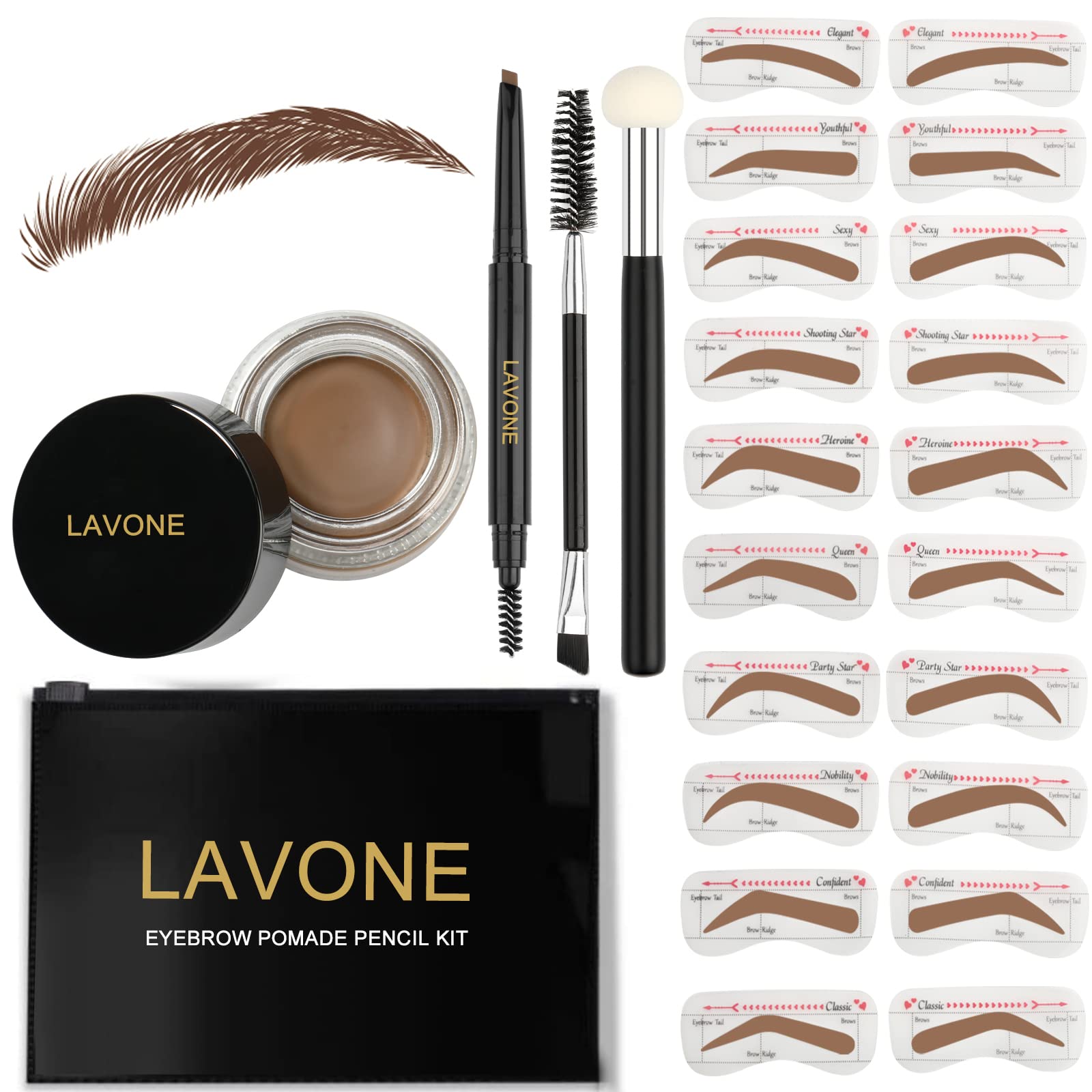 Sourcils définis rapidement avec le tampon et les pochoirs LAVONE pour un look net.
