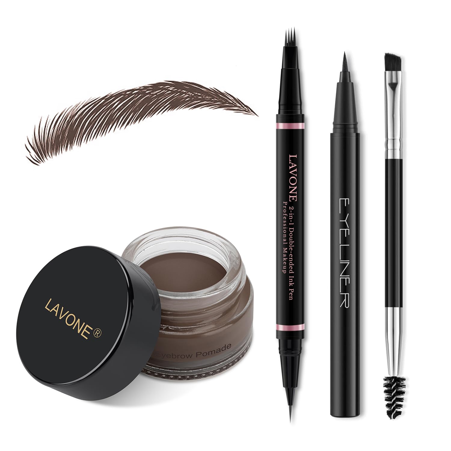 Stylo sourcils 2-en-1 Lavone pour des traits microblading réalistes et naturels.