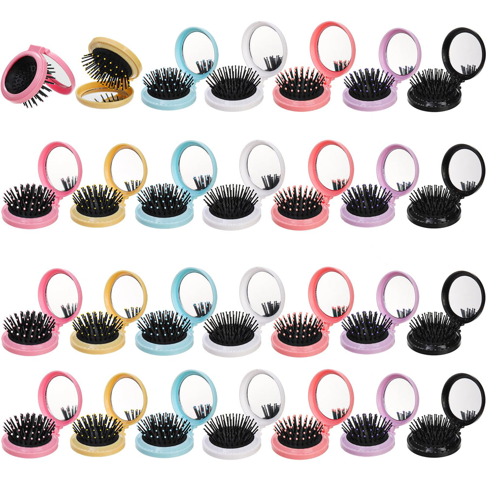 Lawei brosse-cheveux pliable avec miroir blanc pour retouches rapides en poche.