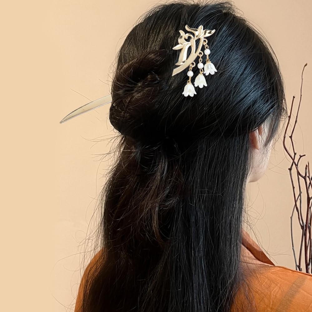 Lawie bâtons-cheveux dorés avec bijou floral, décoration raffinée pour chignon.