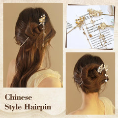 Lawie bâtons-cheveux dorés à thème Hanfu rétro, allure traditionnelle moderne.