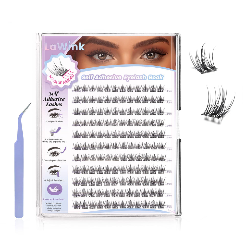Lawink cils clusters 10 mm, trois rangs, pose rapide sans colle.