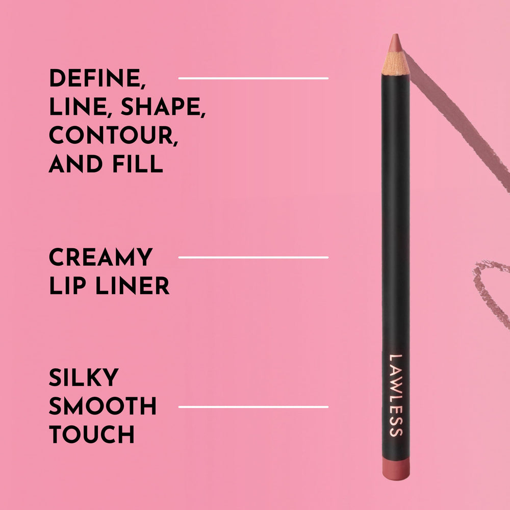Lawless Forget the Filler Definer Liner Rosewood lip swatch highlighting wearable shade and definition.