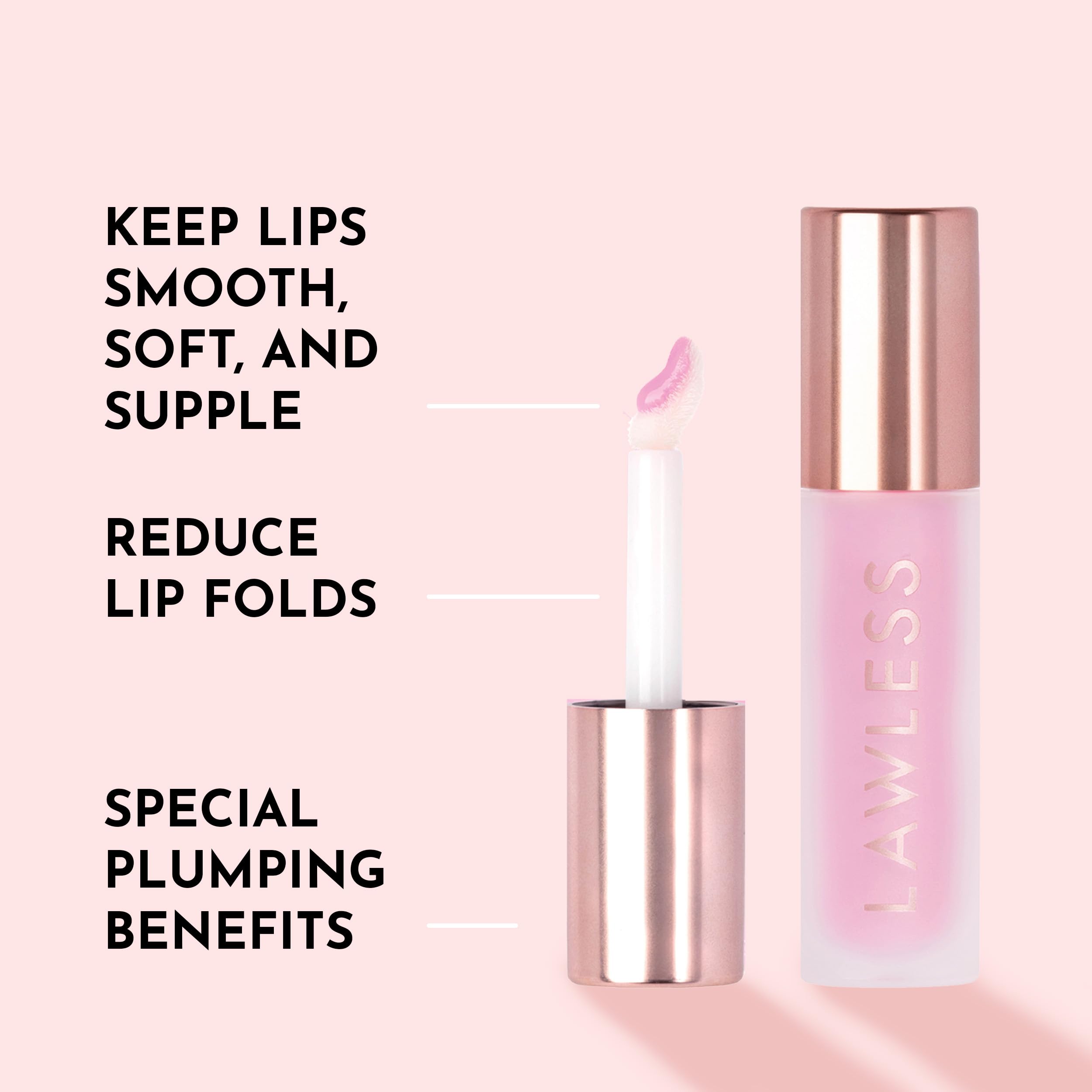 Texture brillante du gloss Lawless Forget the Filler sur les lèvres, effet lustrant.