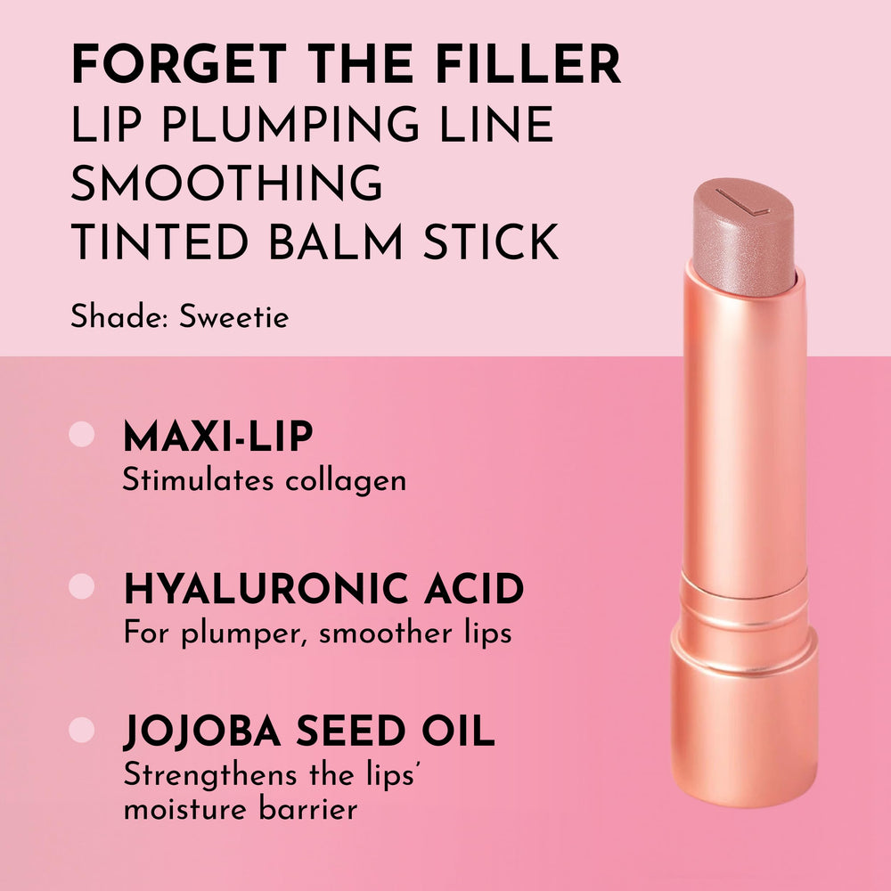 Lawless Forget the Filler swatches-sur-levres: teinte Sweetie et texture crémeuse.