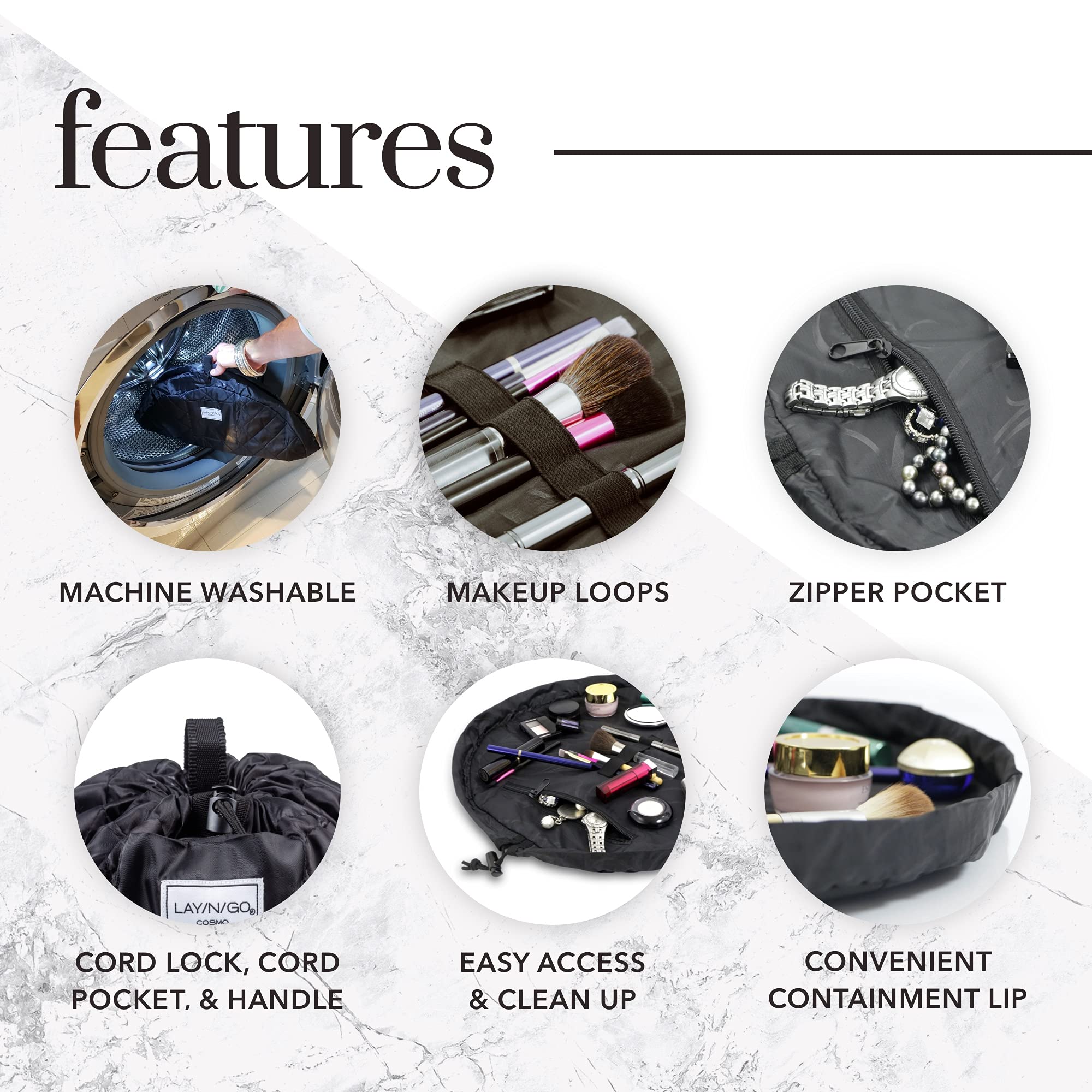 Lay-n-Go Cosmo brosses et accessoires maintenus grâce aux boucles élastiques