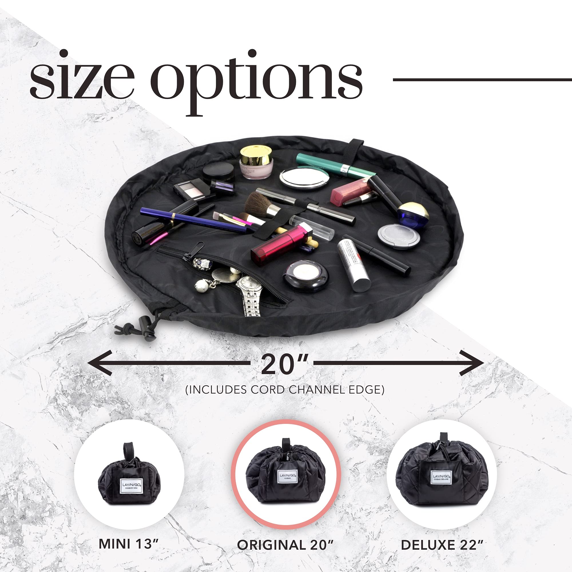 Lay-n-Go Cosmo fermeture en corde double pour sécuriser le contenu.