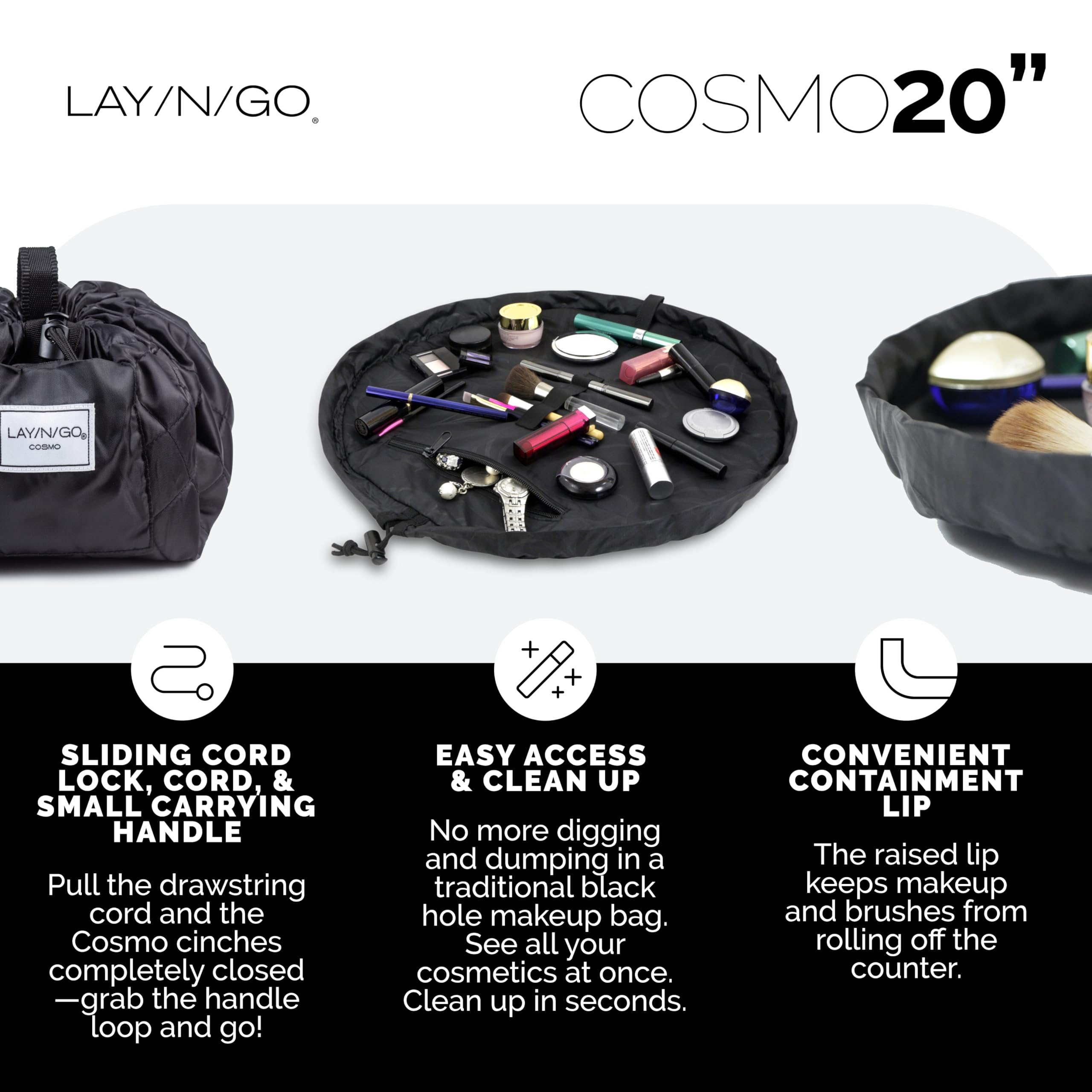 Lay-n-Go Cosmo Layflat boucles pinceaux intégrées et espace dédié