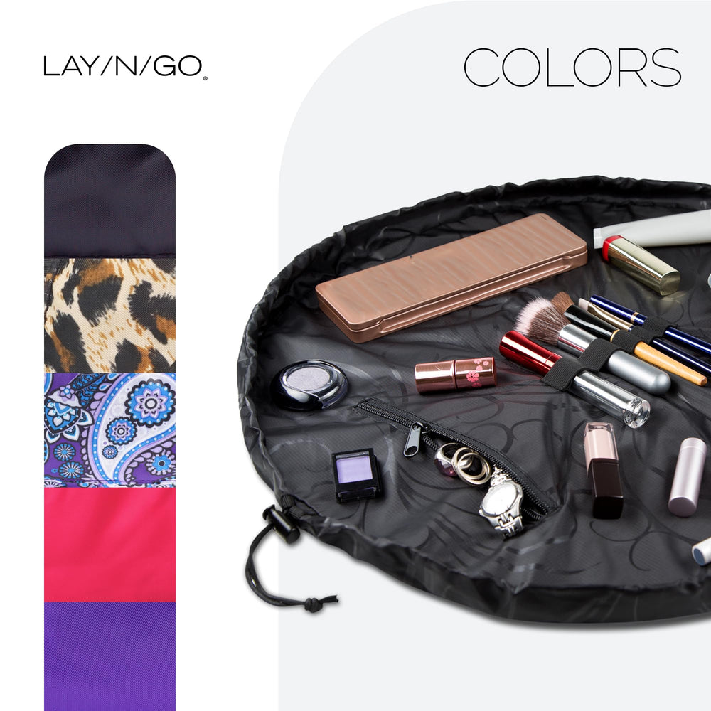 Lay-n-Go Cosmo utilisation quotidienne pour maquillage, soins et accessoires.