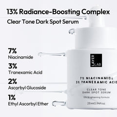 LAYERLAB Niacinamide 7% et Acide tranexamique 3%, pipette facilitant l'application.