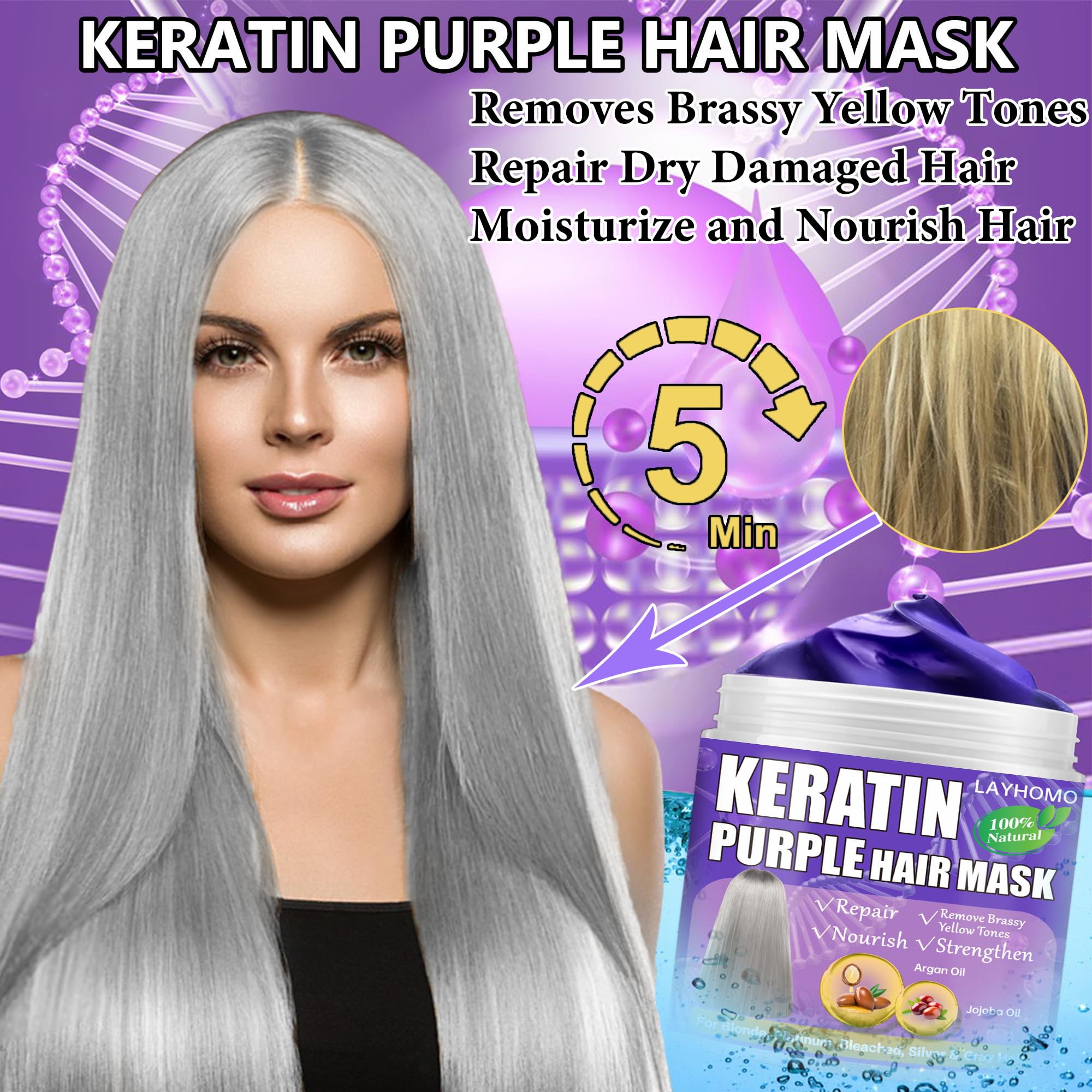 Layhomo Masque Cheveux Blond Platine: intensifie la couleur et nourrit les longueurs.