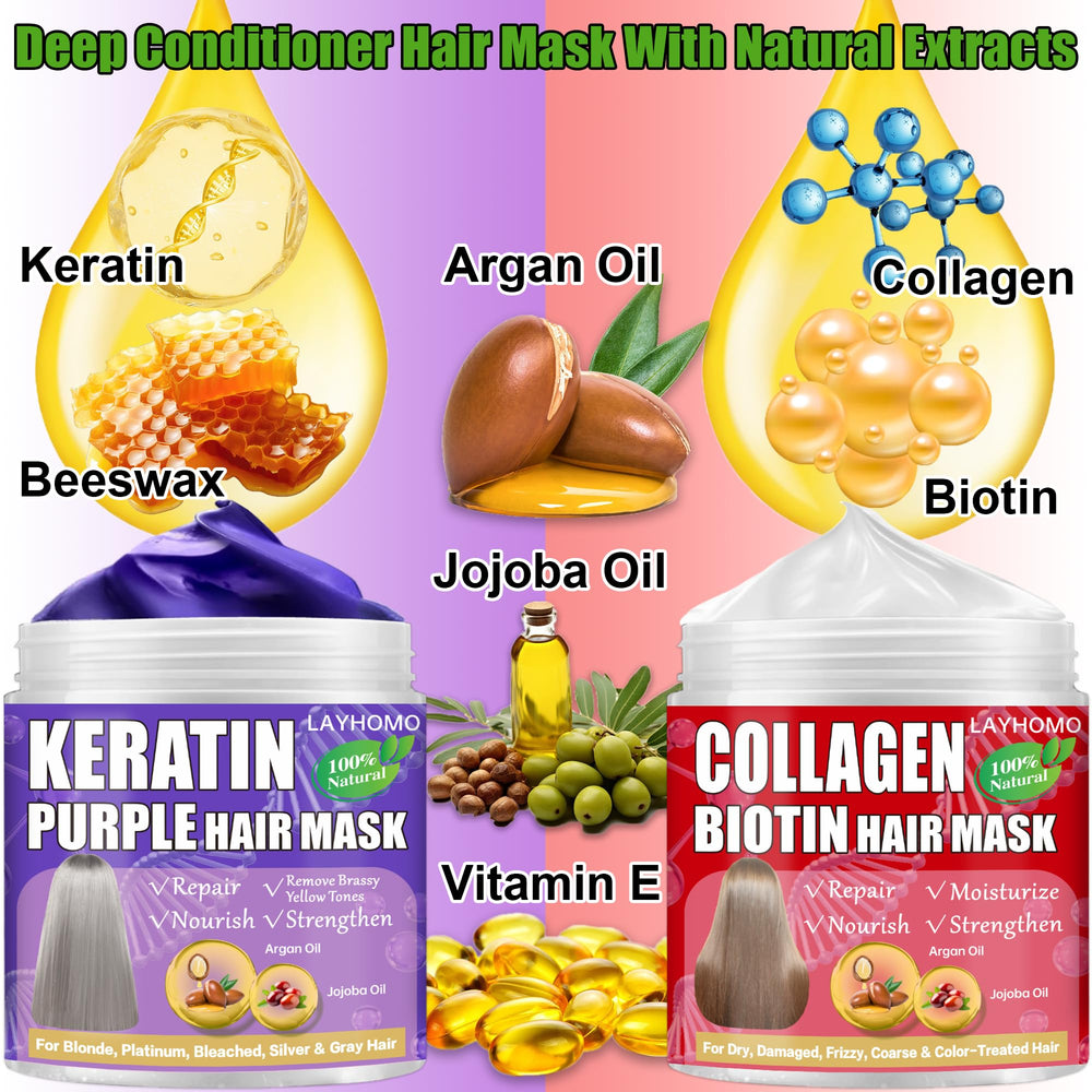 Layhomo Masque Collagene Biotine: soin pour cheveux secs, améliore l hydratation et l elasticite.