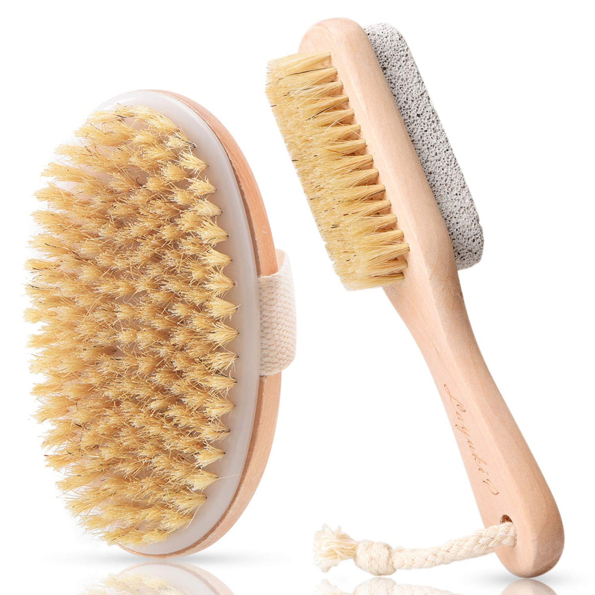 Lot Layuki : brosse corps et gomme-pieds double-face pour exfolier et nettoyer.