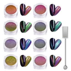 Laza Cat Eye Poudre: ensemble de 8 couleurs pour ongles éclatants.