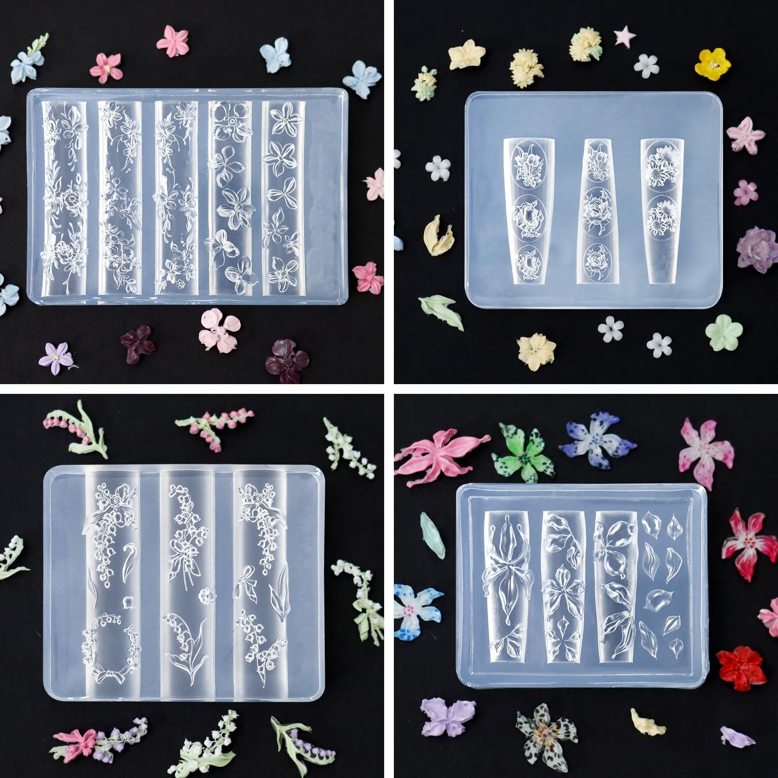 Motifs fleurs 3D variés Laza pour ongles personnalisés.