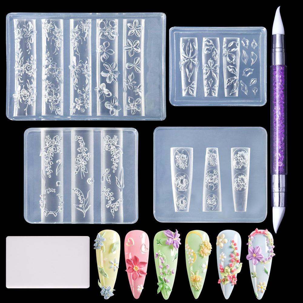 Moule silicone Laza pour fleurs 3D, ongles élégants et durables.