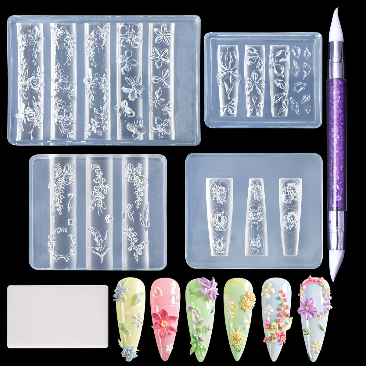 Moule silicone Laza pour fleurs 3D, ongles élégants et durables.