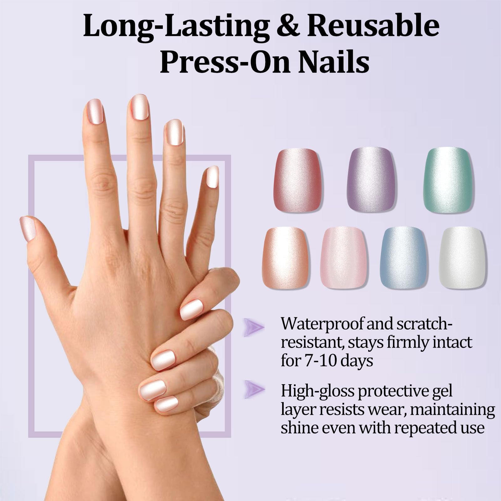 Ongles carrés courts Laza, 15 tailles pour ajustement parfait.