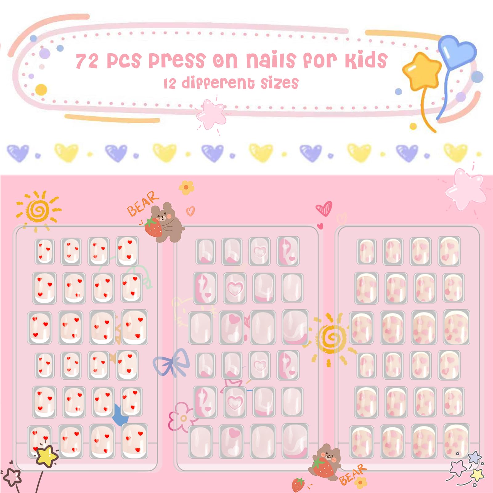 Ongles Laza pour enfants à motifs fleurs roses, parfait pour les fêtes.