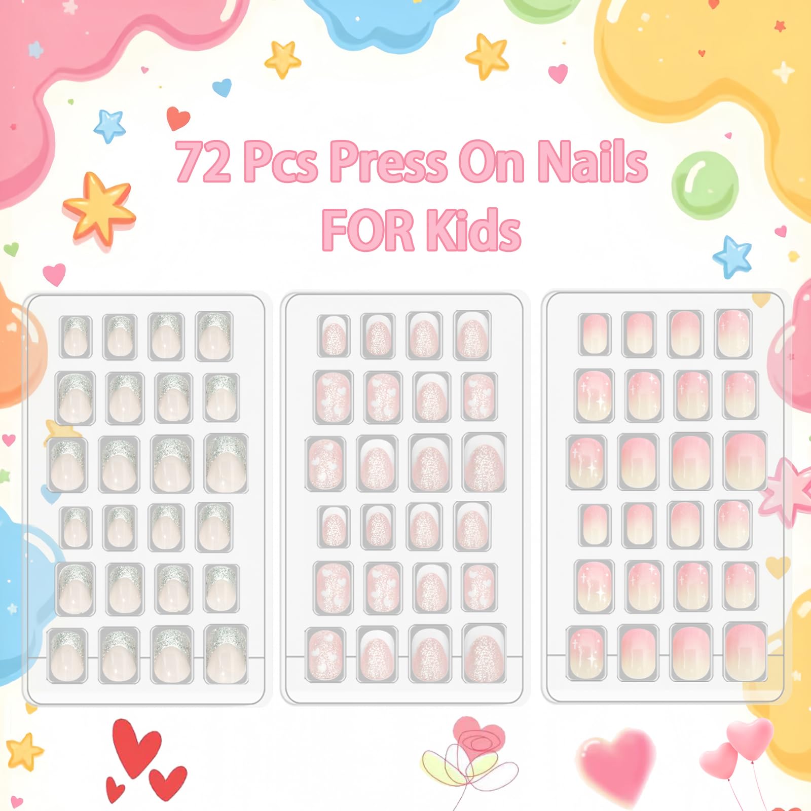 Les ongles Laza rose ombré présentent des cœurs et des paillettes pour un look ludique.