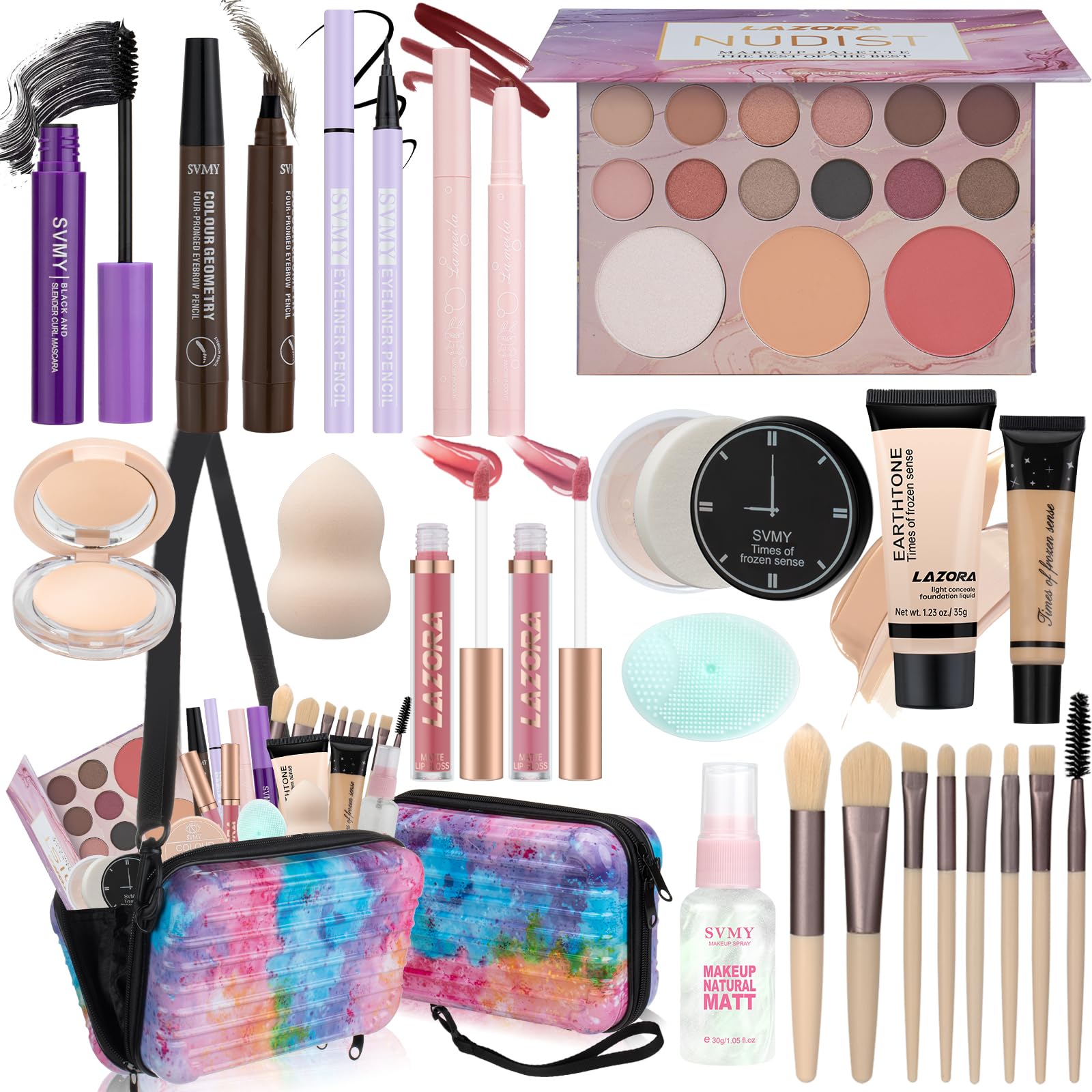 Coffret LAZORA avec palette maquillage polyvalente pour divers tons et styles