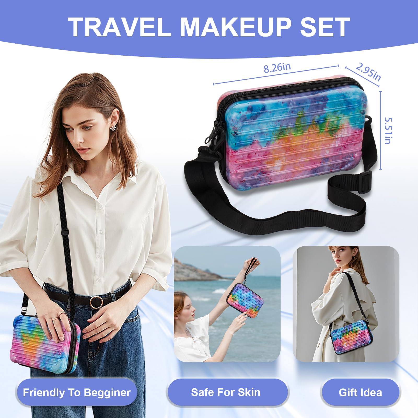 LAZORA cosmetic bag with brushes for on-the-go touchups