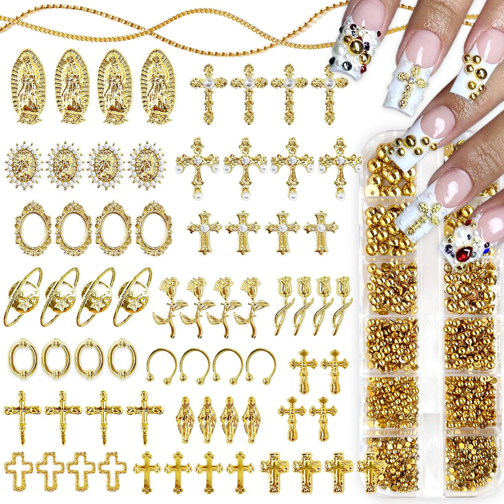 LCiclly croix 3D en or, charm décoratif pour ongles et art des ongles élégant.