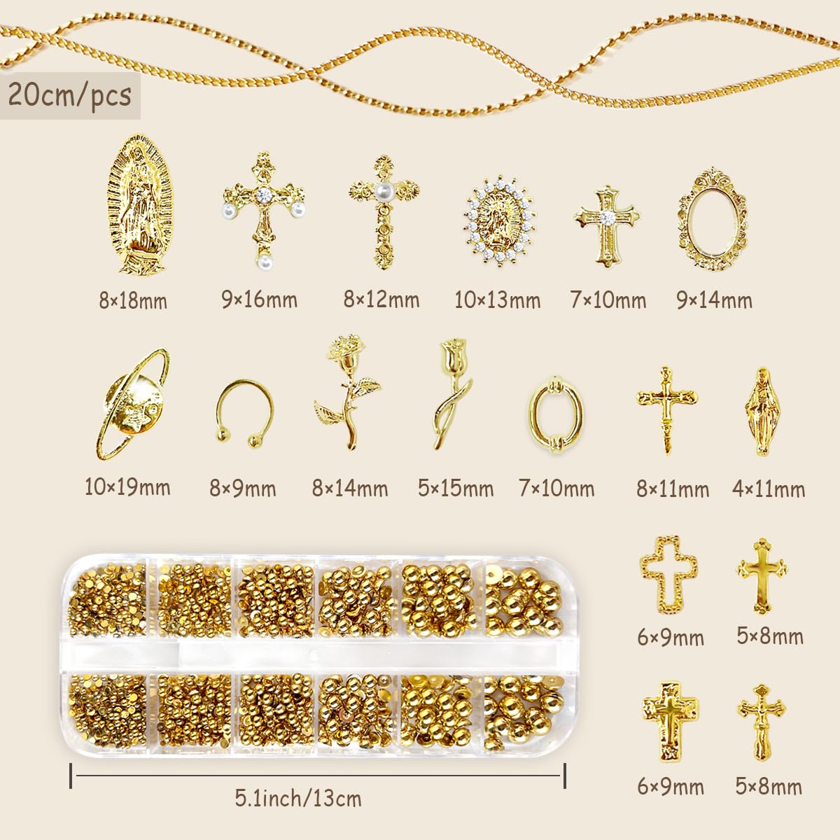 LCiclly perles dorées dos plat, accents brillants pour nail art chic et durable.