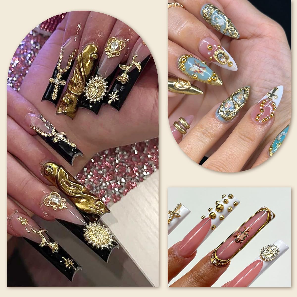 LCiclly rhinestones dorés, paillettes étincelantes pour embellir vos ongles.