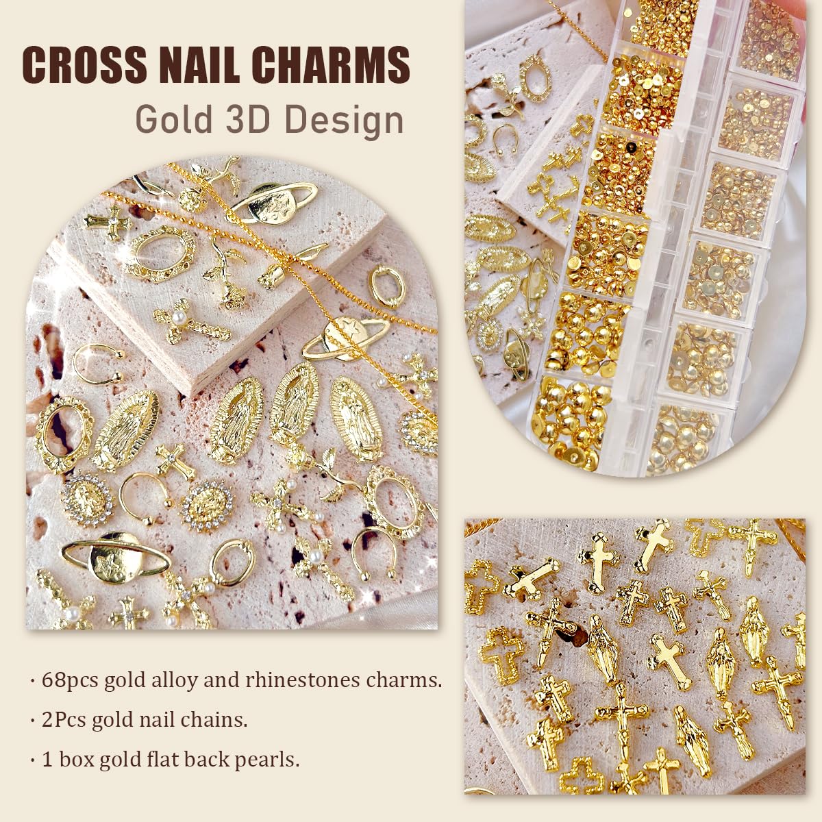 LCiclly Vierge Marie dorée, bijou porte-bonheur pour arts des ongles raffinés.