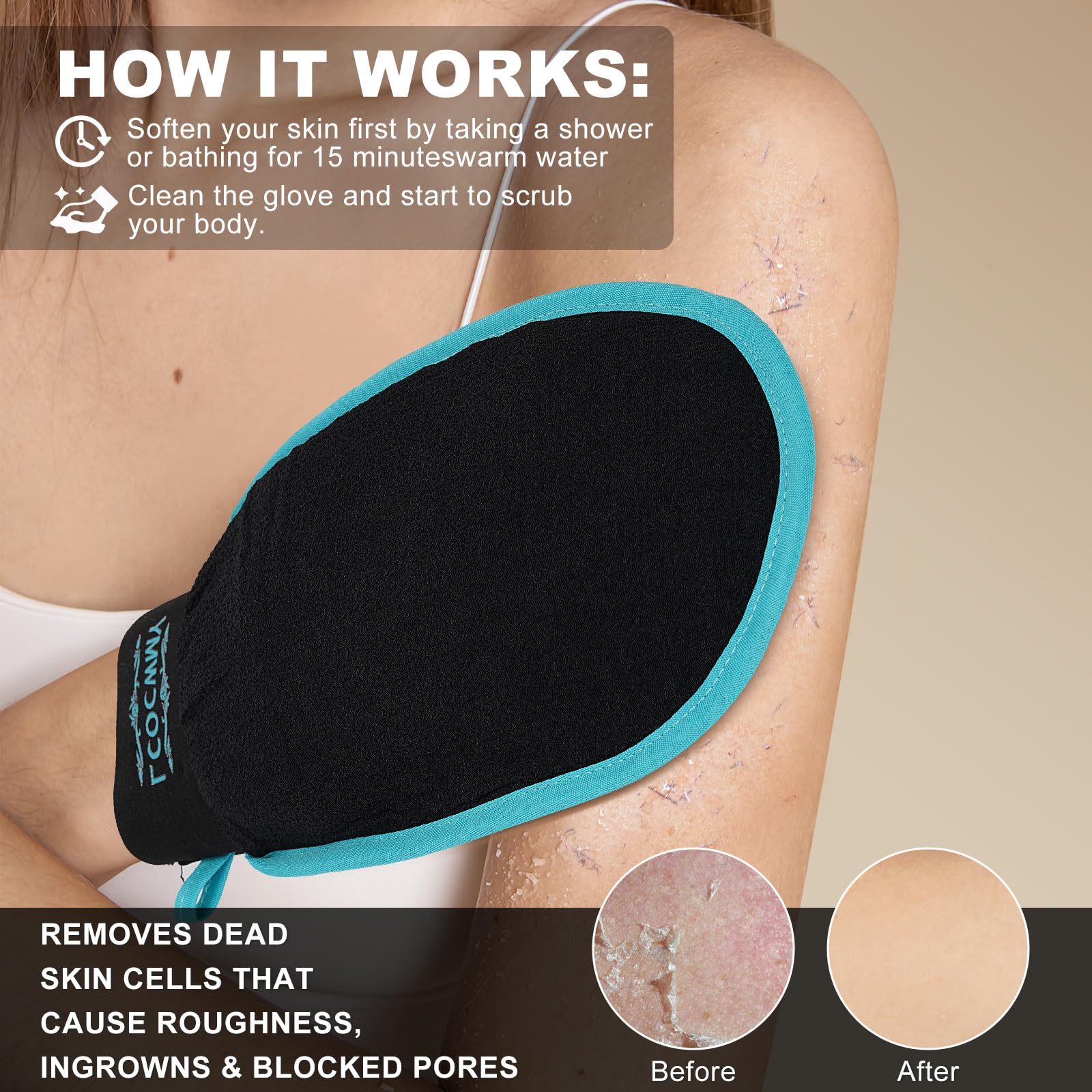 Texture 250D des gants LCOCWMY pour une exfoliation douce.