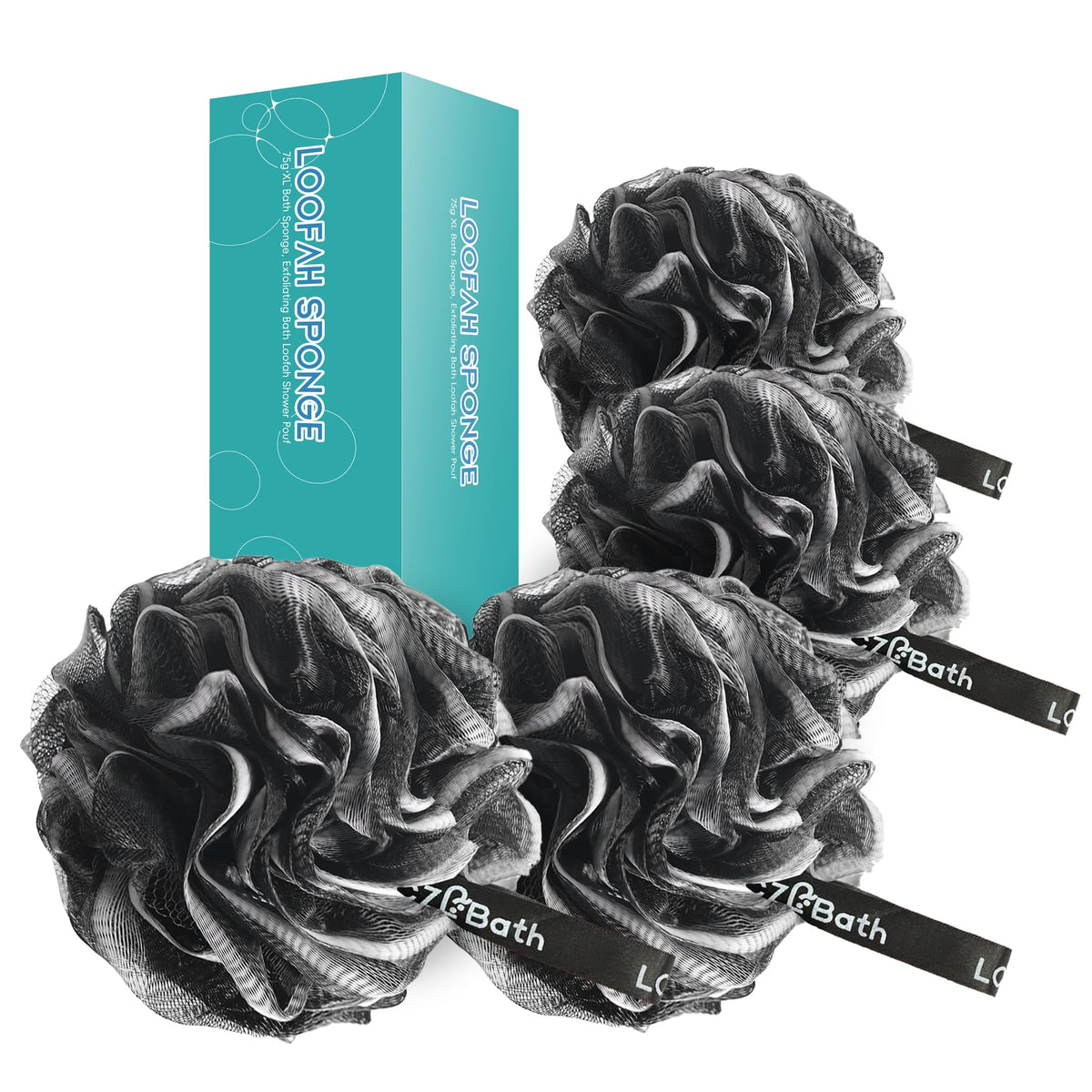 Éponge LCZLBath Luffa XL, pack noir, ensemble de quatre pour le gommage du corps.