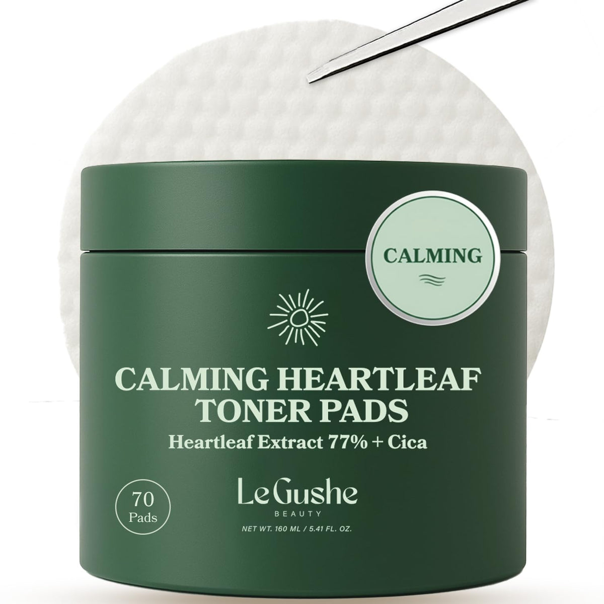 Le Gushe Heartleaf Toner Pads : flacon visible, soin apaisant pour peau réactive.