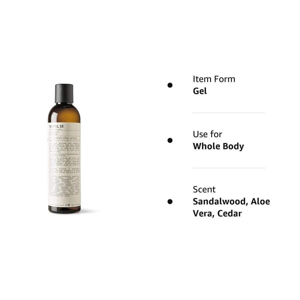 Le Labo Santal 33 Gel Douche – ambiance spa, douceur veloutée pour la peau.