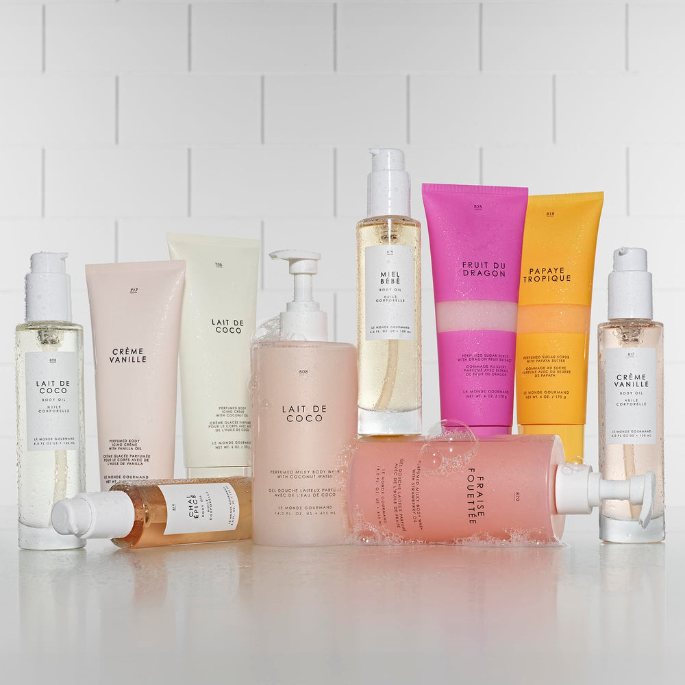 Accord coco-vanille, idéal après la douche pour une expérience parfumée.