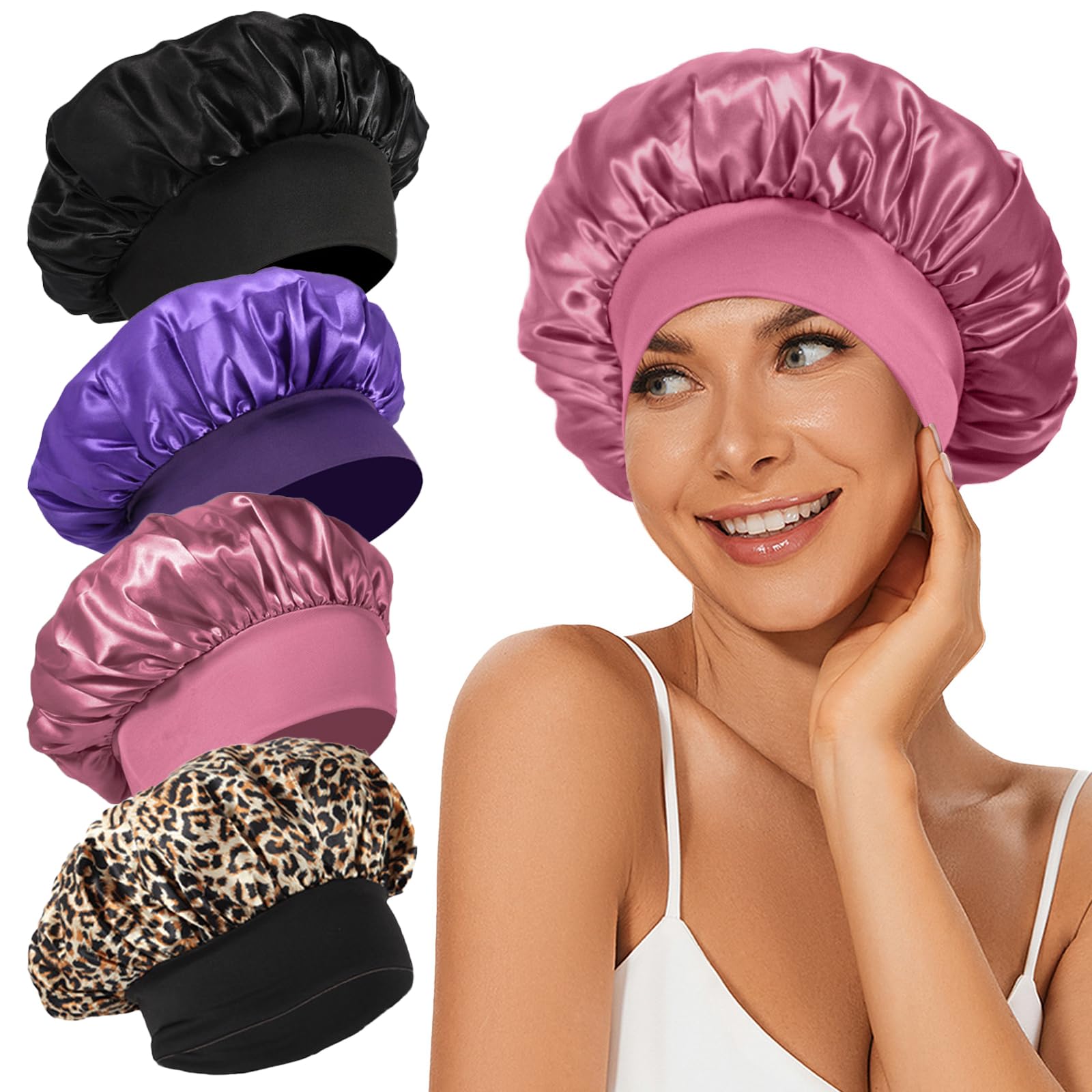 Bonnet LEADUWAY satin noir protège les cheveux du frottement nocturne.