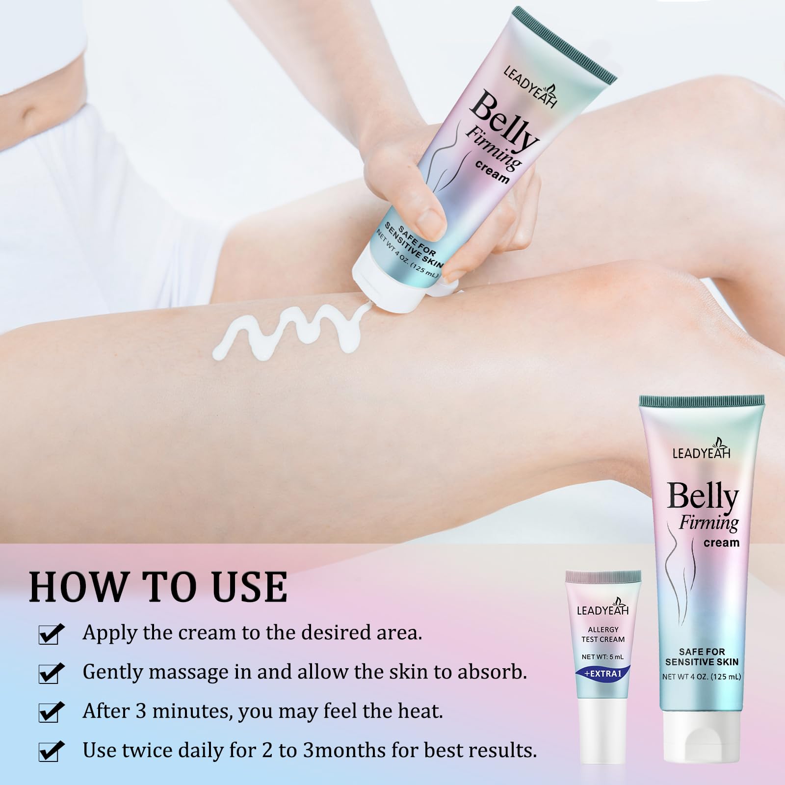Leadyeah B Flat Belly Firming Cream, peau plus lumineuse et visiblement plus ferme.