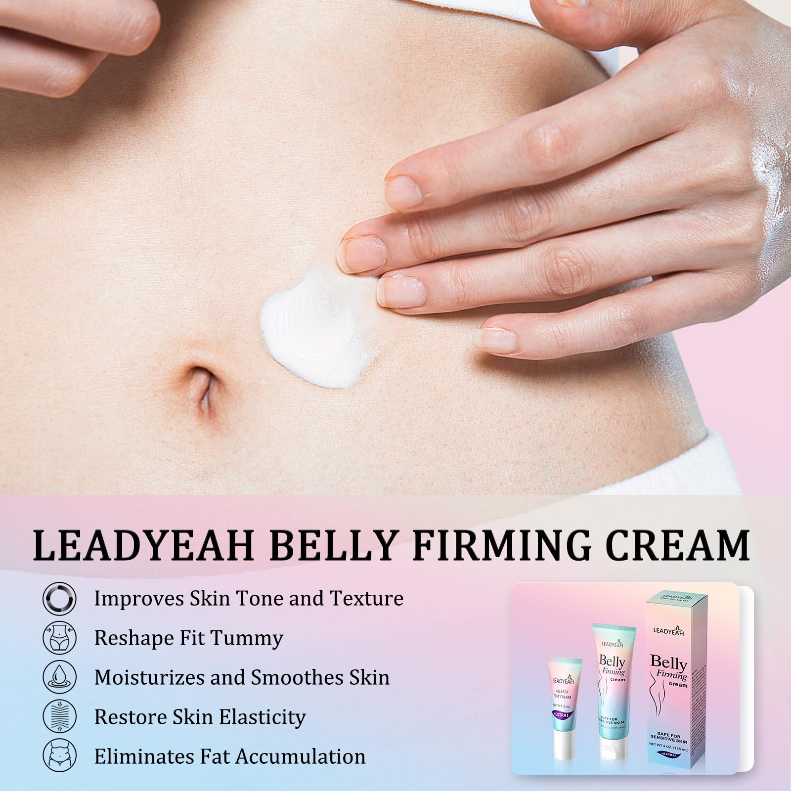 Leadyeah B Flat Belly Firming Cream, échantillon-test de 5 ml inclus pour tester.