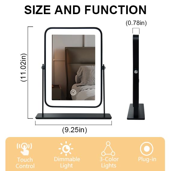 Leadzones miroir avec lumière LED intégrée, luminosité claire et réglable.