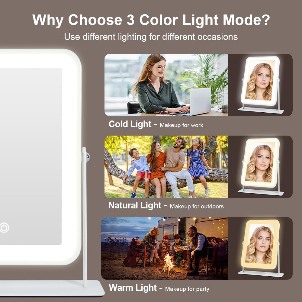 Leadzones miroir trois couleurs réglable, lumière naturelle prête pour la couleur