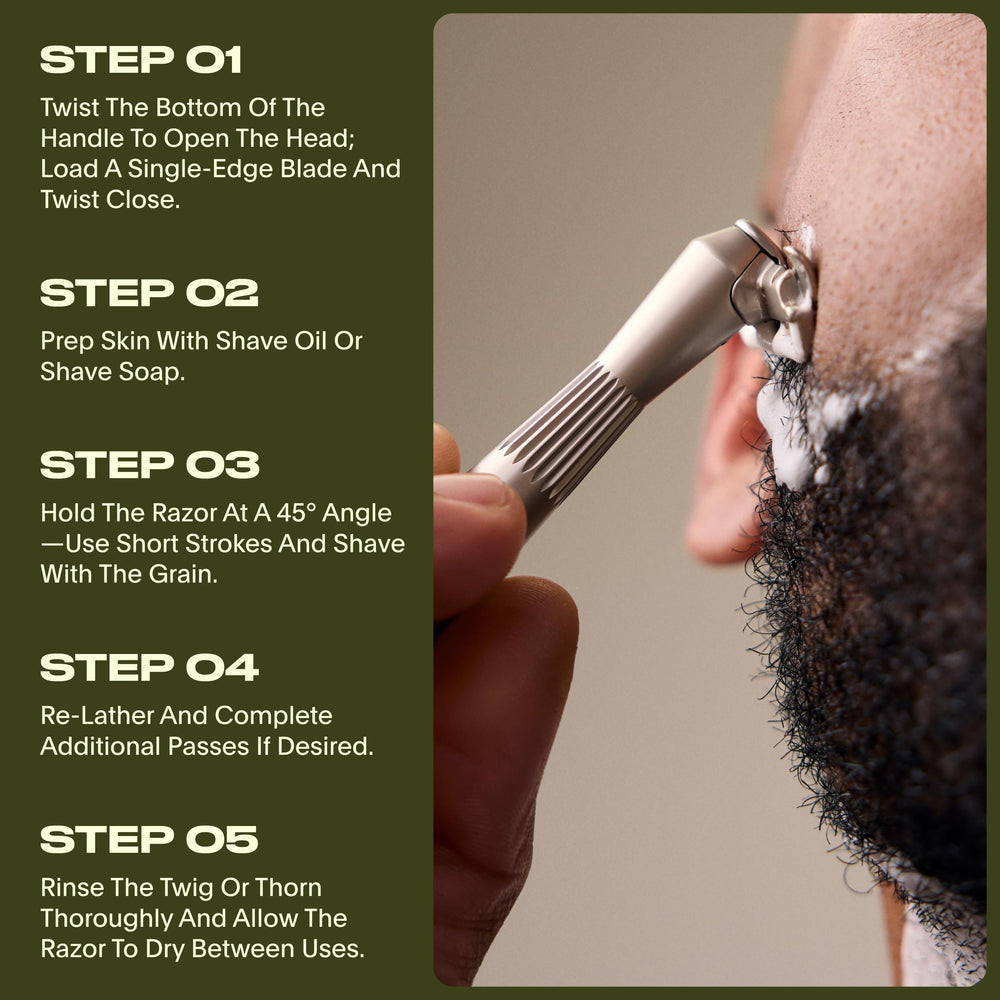 Leaf Shave Thorn rasage visage et corps avec une seule lame.