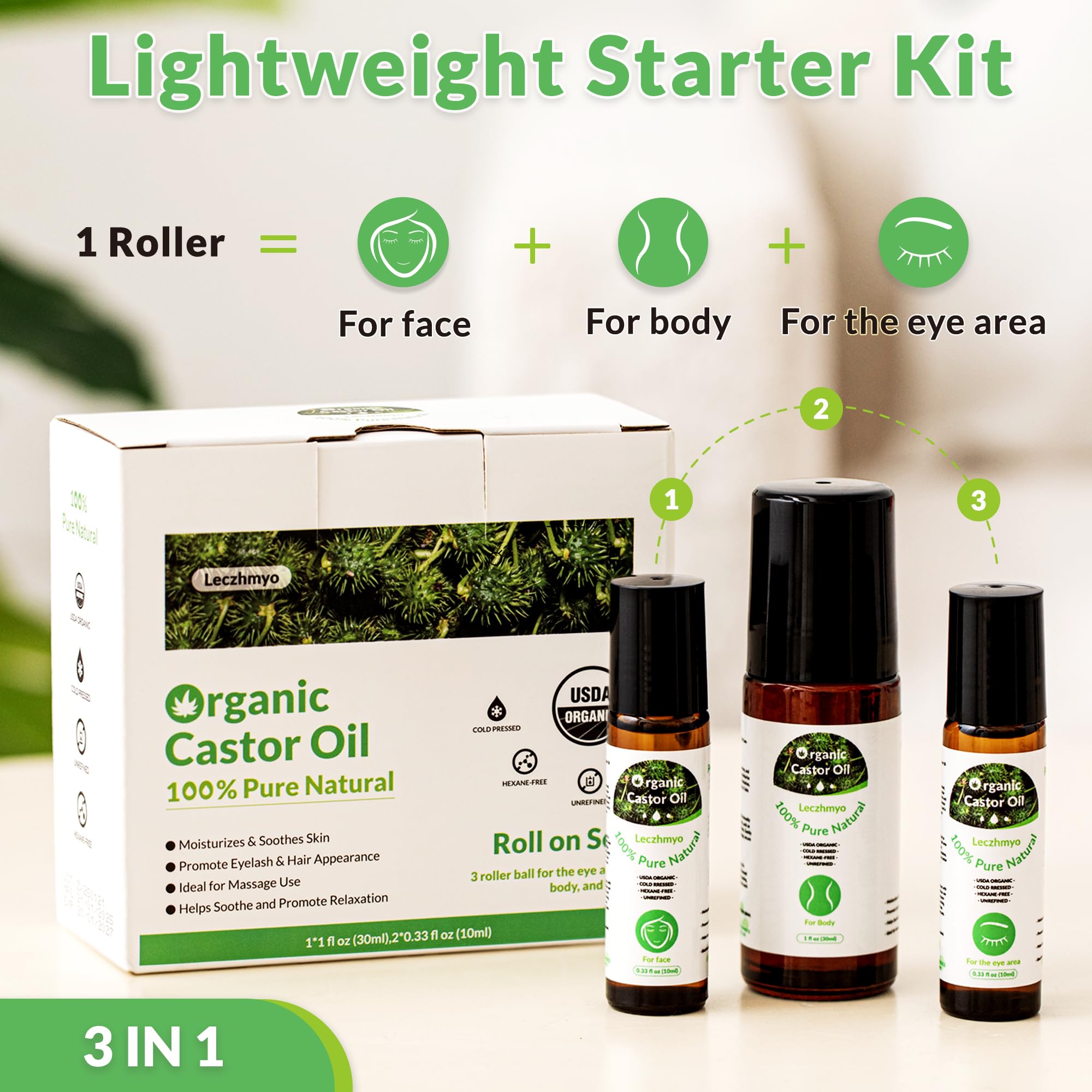 Leczhmyo huile ricin roll-on voyage: format compact pour poche et sac