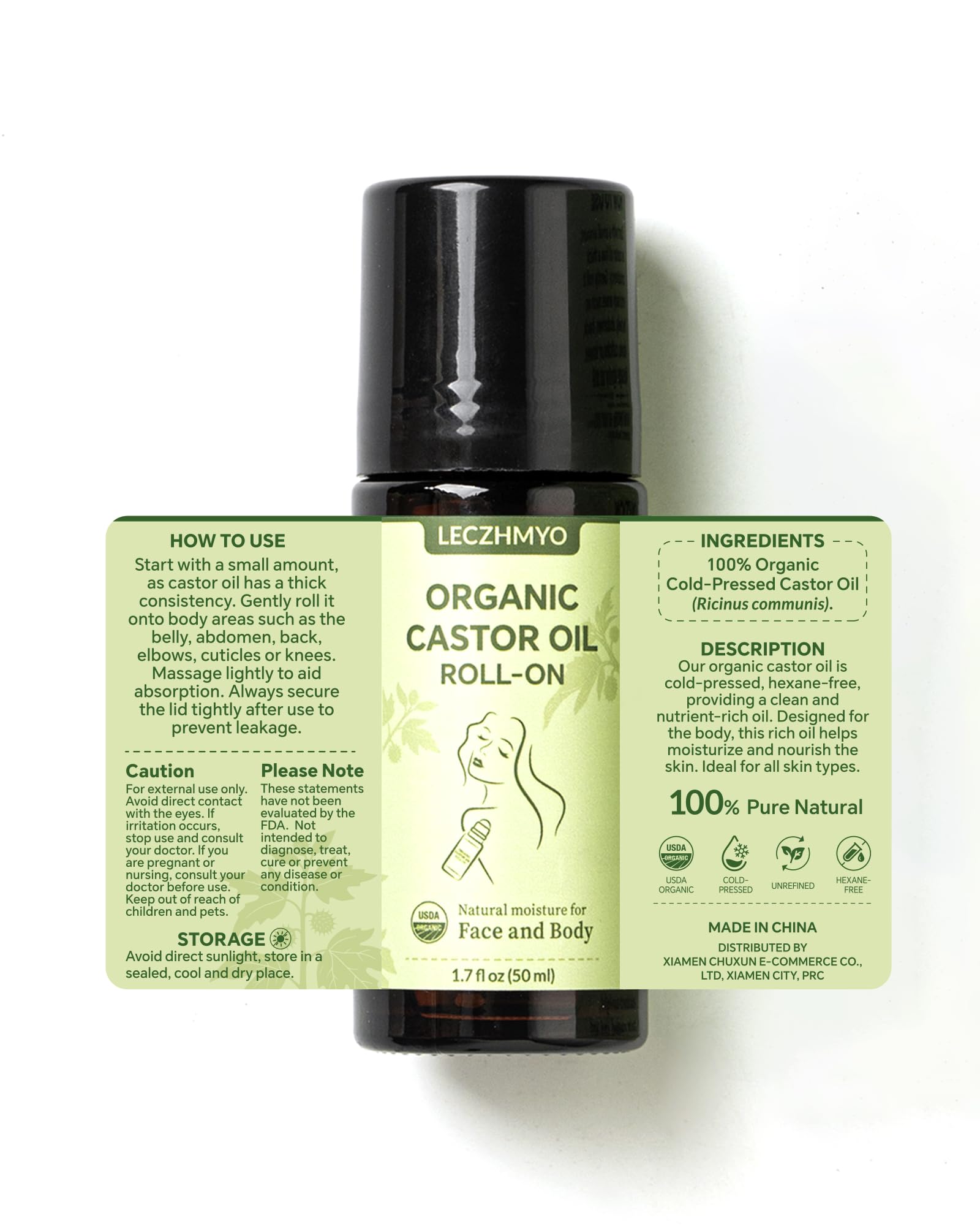 Leczhmyo huile ricin roll-on tempes apporte relaxation et douceur.
