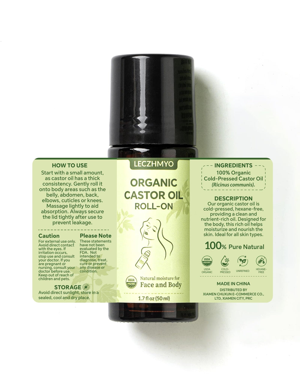 Leczhmyo huile ricin roll-on tempes apporte relaxation et douceur.