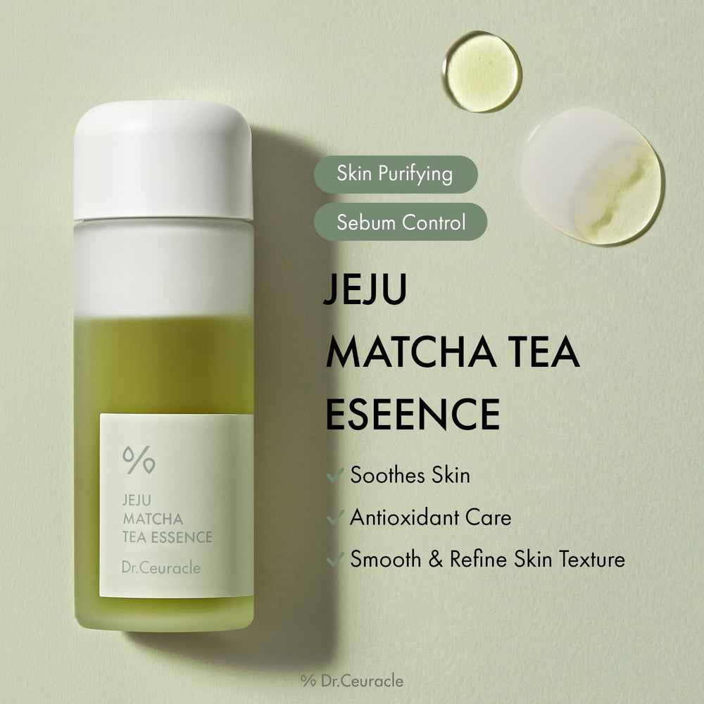 Leegeehaam Jeju Matcha Tea Essence, texture milky : absorption rapide et sensation rafraîchissante.