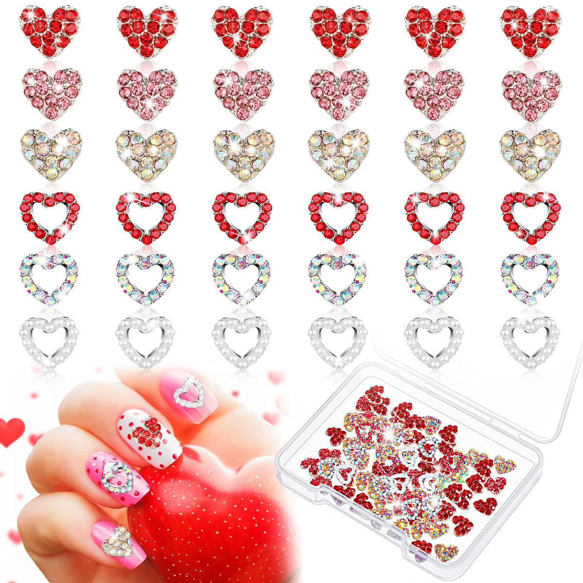 Leelosp coeurs 3D pour ongles Saint-Valentin, motif élégant et durable.