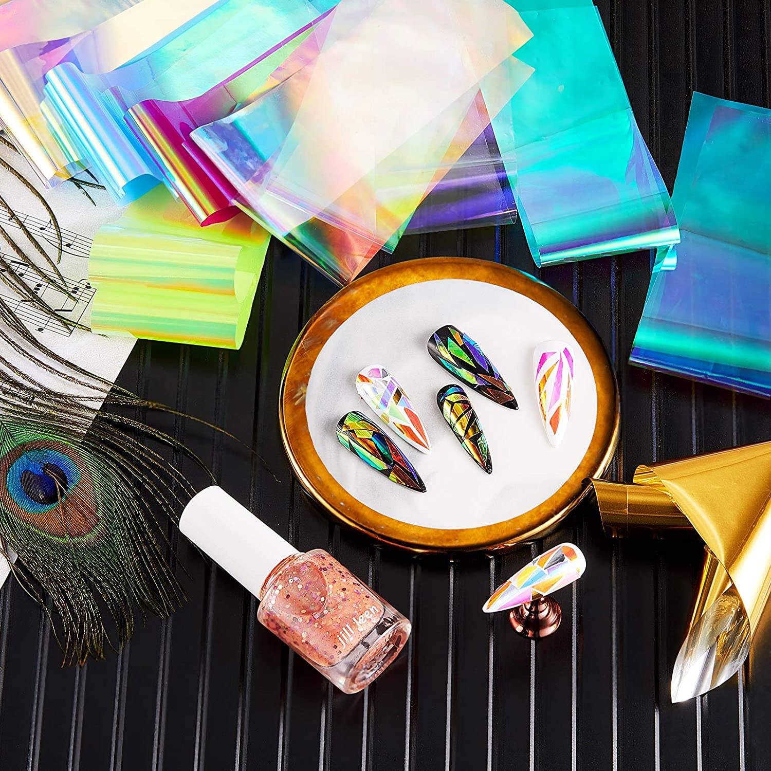 Leelosp décor papier coloré arc-en-ciel, décor sur ongles.