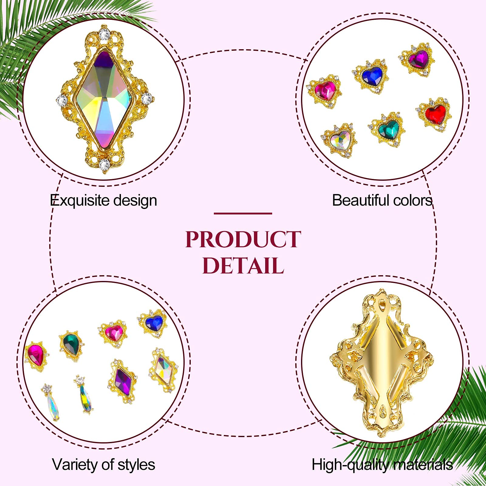 Pack Leelosp 48 charms ongles luxe – idéal pour projets DIY et cadeaux.